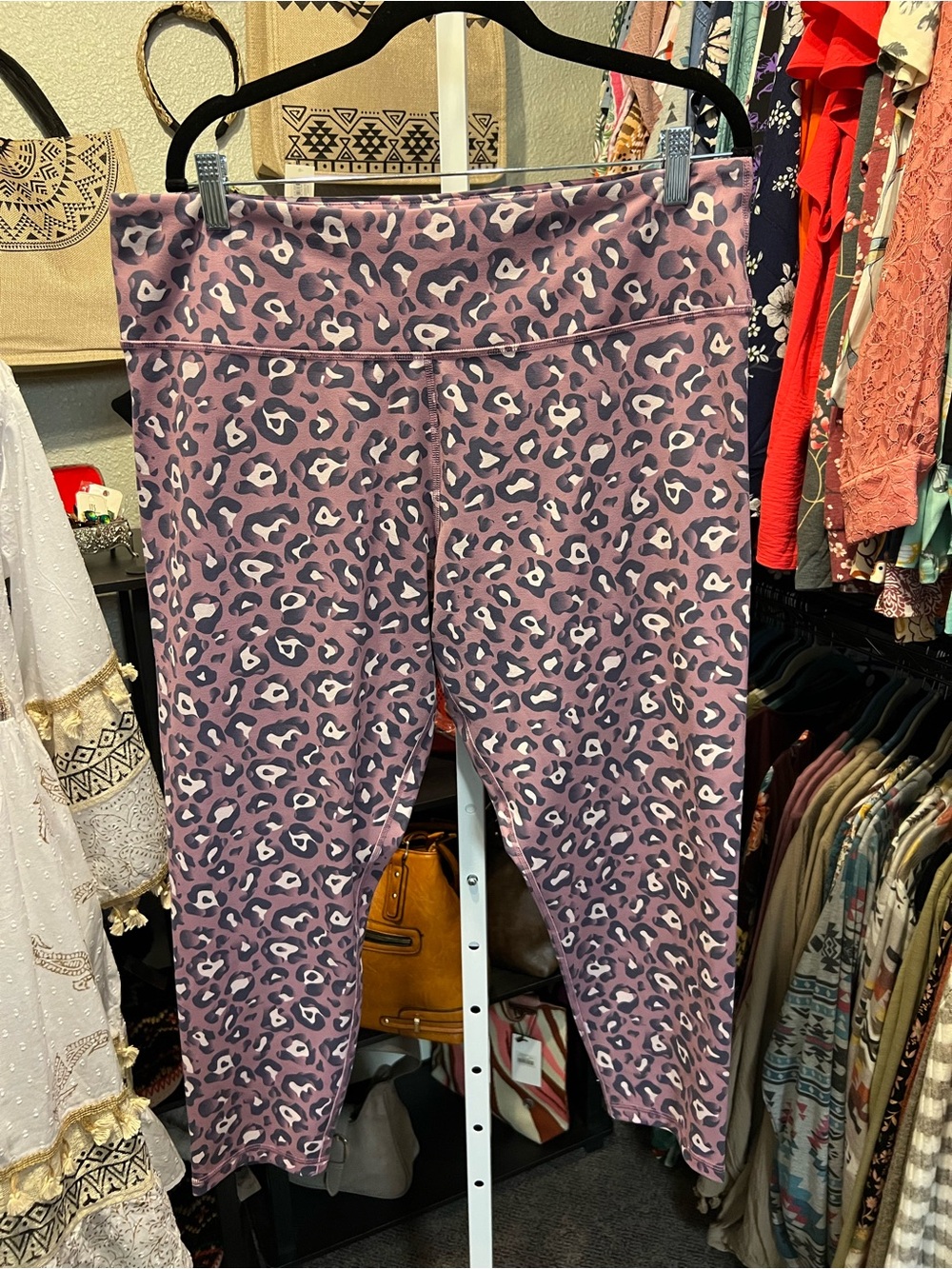 Leopard Print High-Waist Leggings in Mauve
